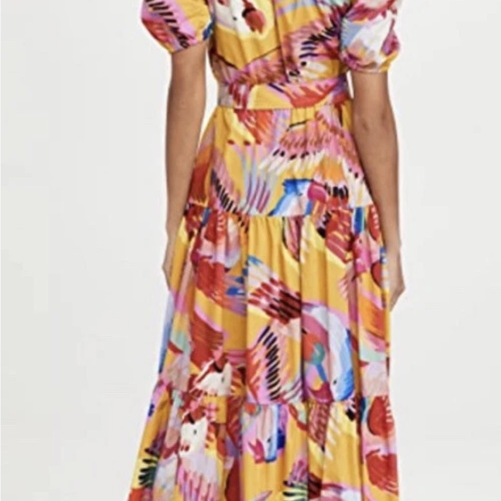 NWT FARM RIO Anthropologie Neon Macaws Puff Sleeve Maxi Dress - Picture 10 of 16